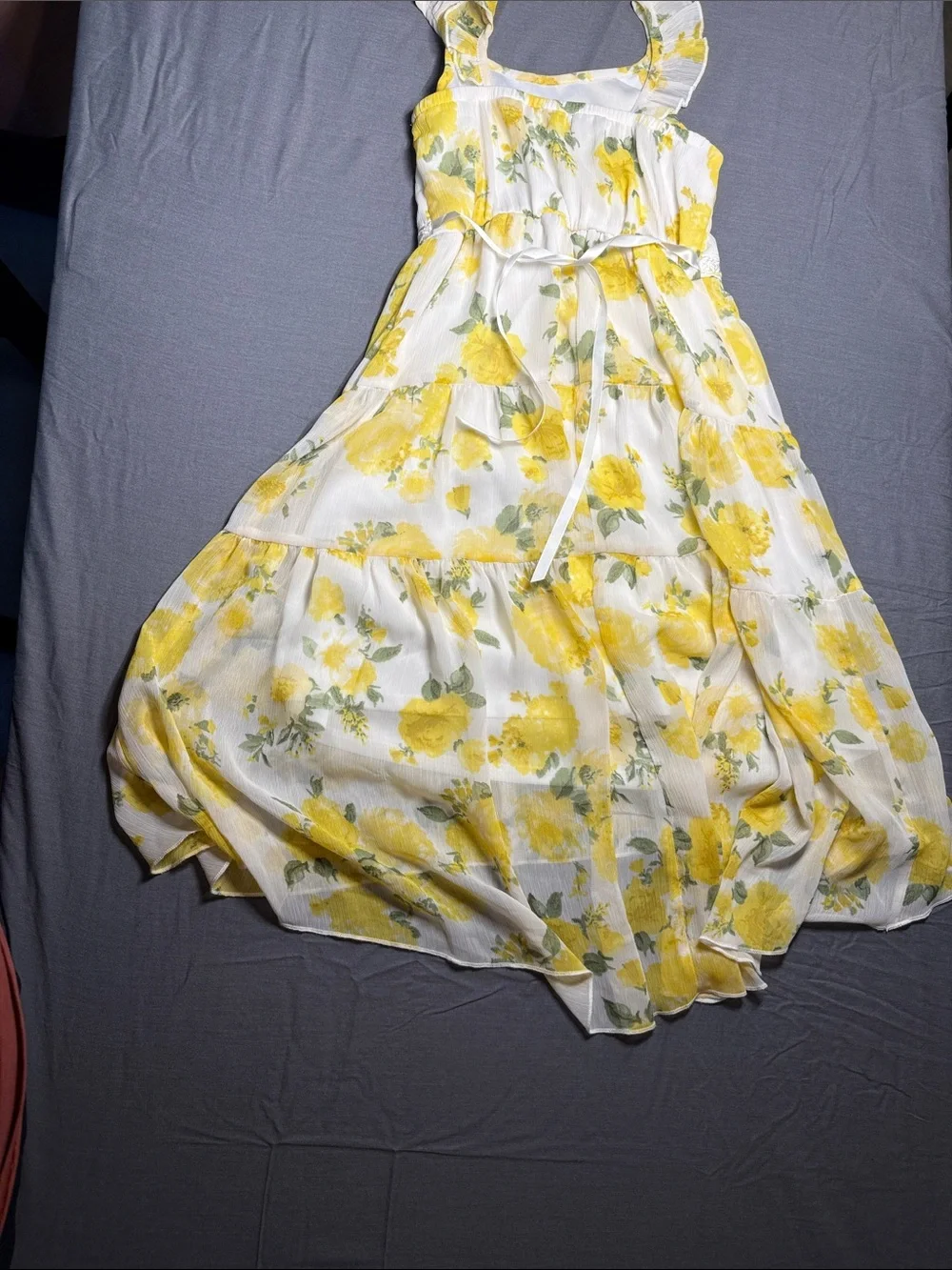 lilt White Dress with Yellow Floral Tiered Ruffles